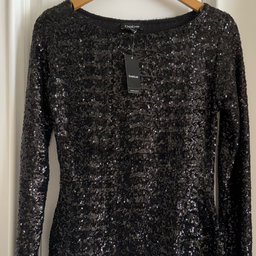 Bebe Black Long Sleeve Sequin Blouse